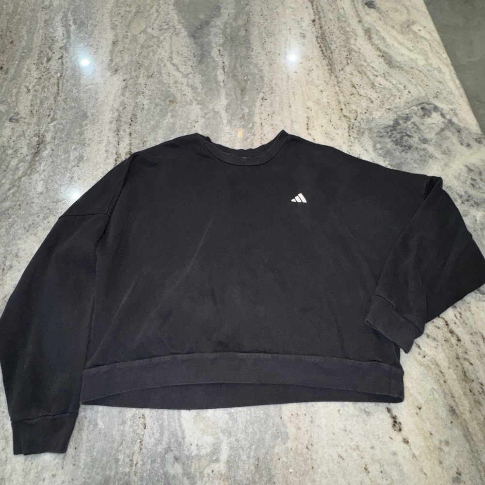 Adidas Women's Large Sweatshirt Black Cropped Logo Athleisure Sports